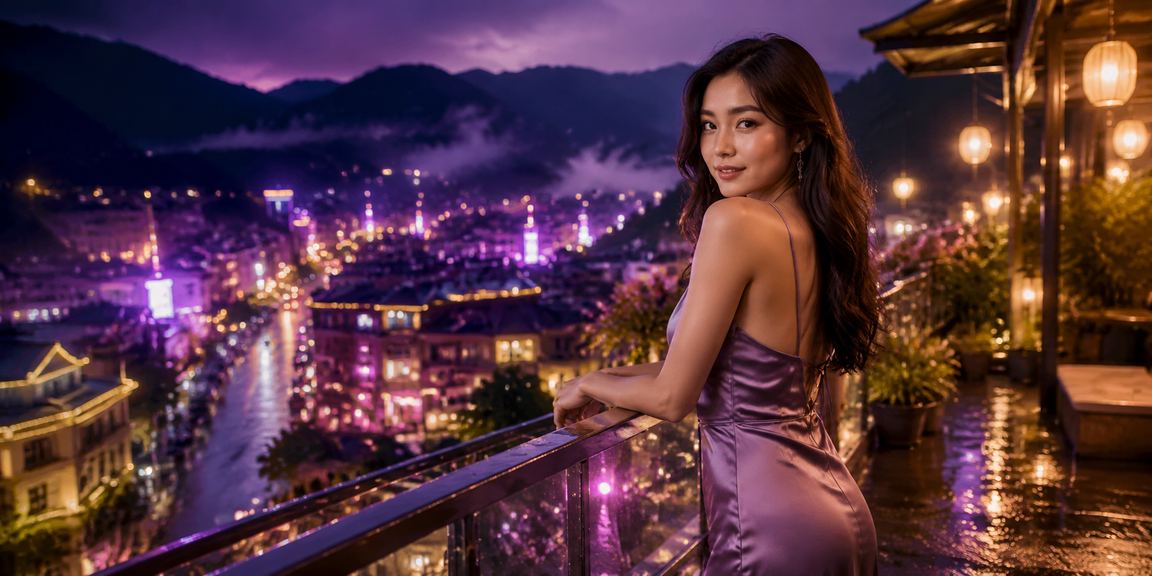 Không gian giải trí về đêm tại Sa Pa với ánh đèn neon và người dùng truy cập nền tảng cá cược trực tuyến