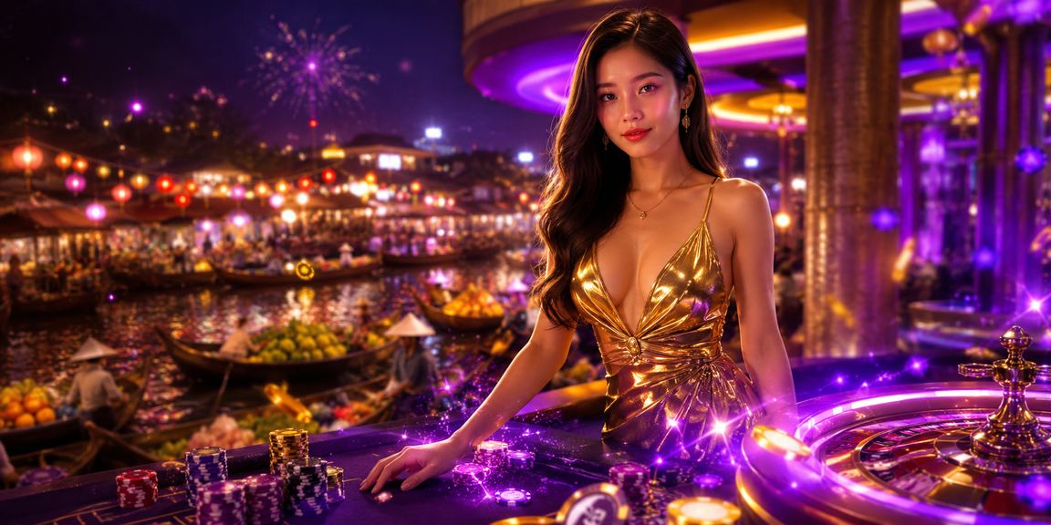 Không gian cá cược và casino trực tuyến tại Việt Nam với ánh đèn lung linh